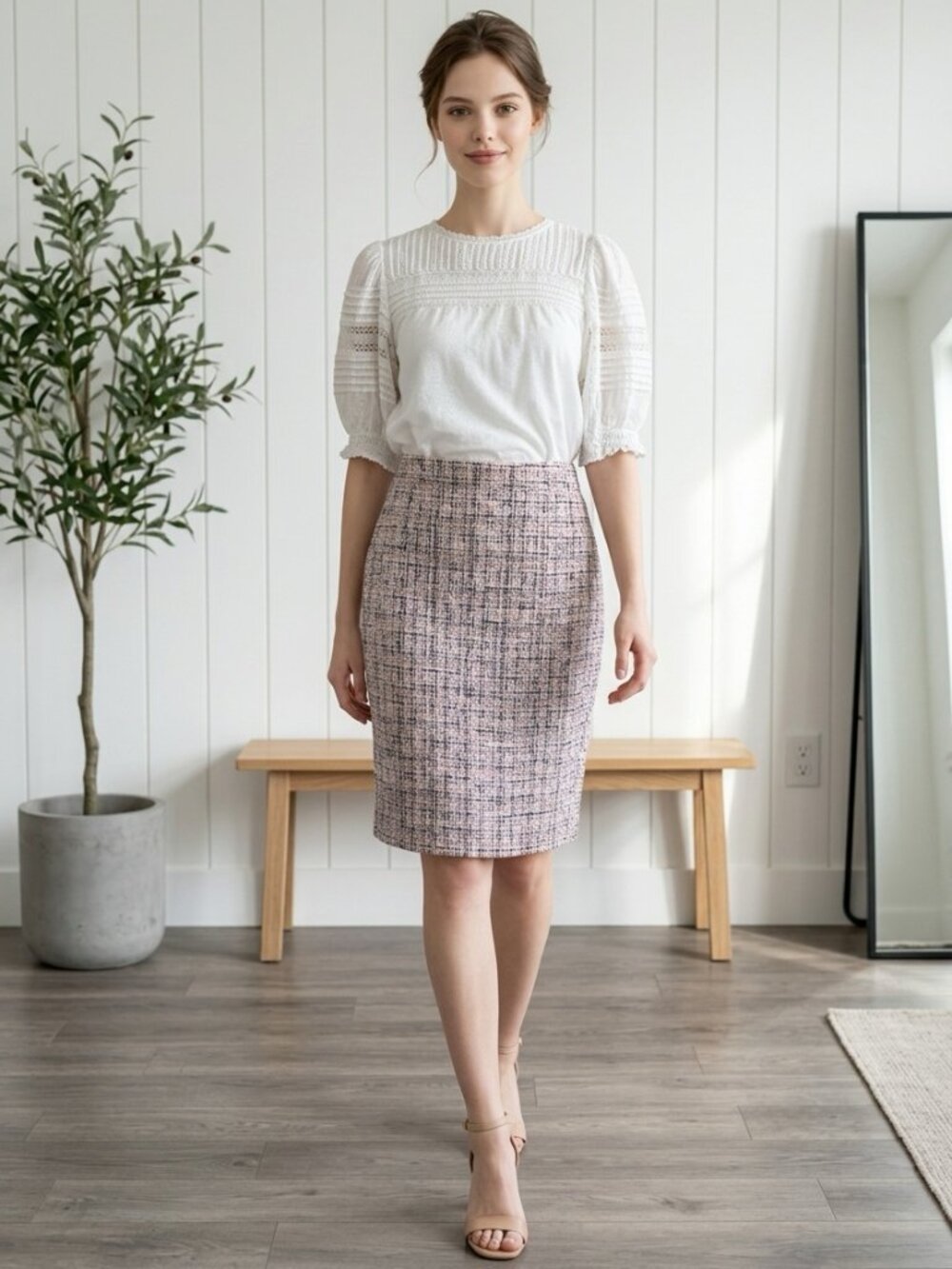 Banana Republic Pink Tweed Pencil Skirt Size 4 Office Chic